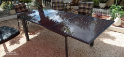 Table de salle à manger ou de jardin en verre avec rallonge