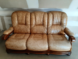 Canapé en chêne massif et cuir de vachette