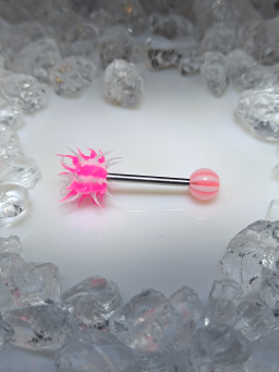 Piercing langue virus rose blanc silicone plastique acrylique boule barbel bouche anneau