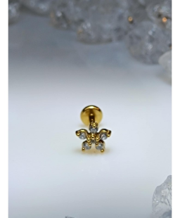 Piercing oreille fleur blanc doré - Tragus, helix, lobe, flat