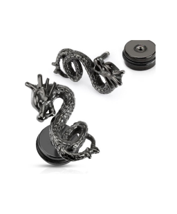 faux piercing dragon chine plug ecarteur d oreille homme femme lobe acier noir