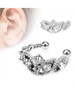 faux piercing oreille couronne, diadème avec strass blanc