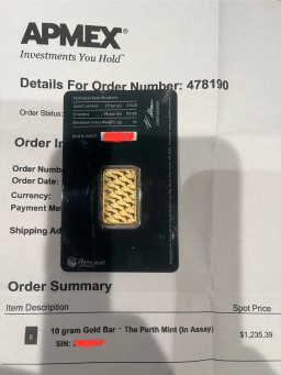 Lingot d’Or pur 24 K 10 g Perth Mint neuf