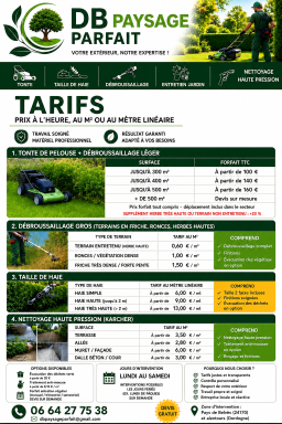 Services d’entretien d’espaces extérieurs et travaux de rénovation